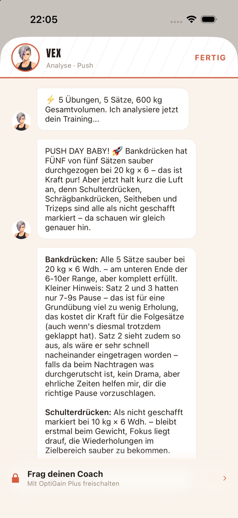Coach-Analyse – Vex wertet die Einheit aus