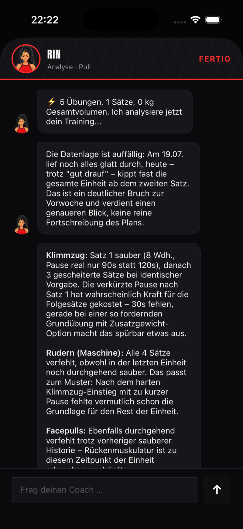 KI-Coach Chat – echte Trainingsanalyse