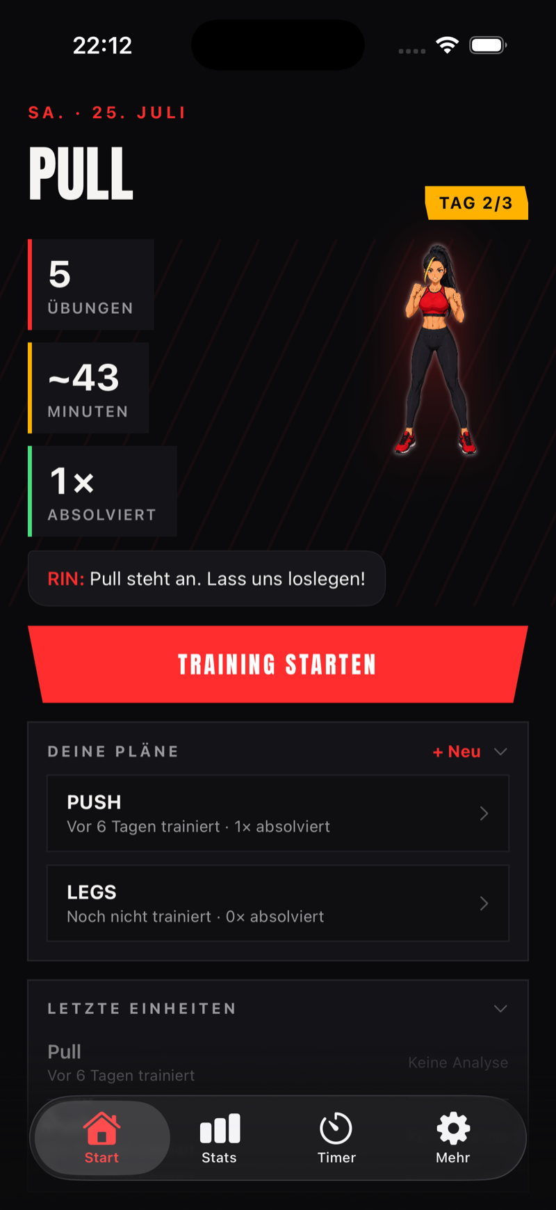 OptiGain – Home Screen mit KI-Coach Rin